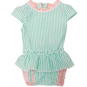 Ruffle Butts | Mint Seersucker Peplum Rash Guard One Piece Swimsuit